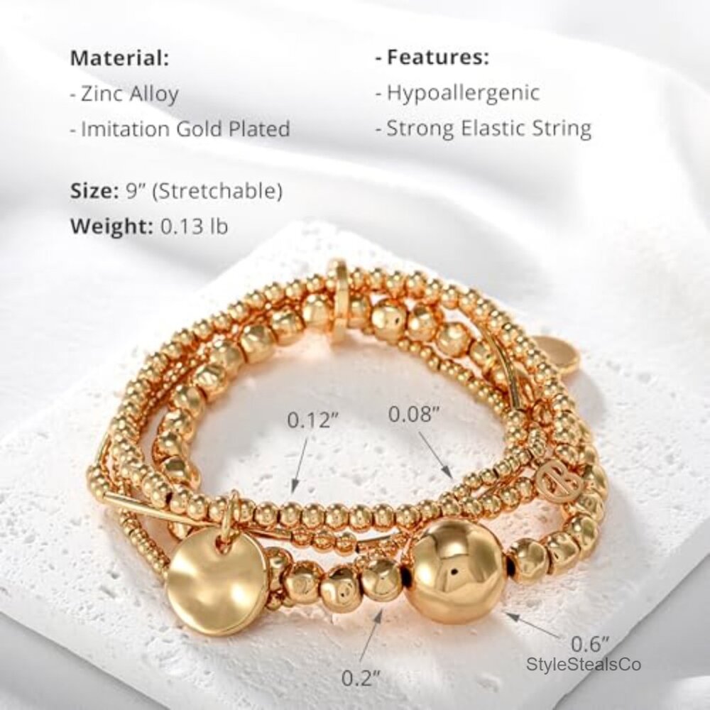 4 Layer Stretch Bracelet Stack With Disc & Ball C… - image 3